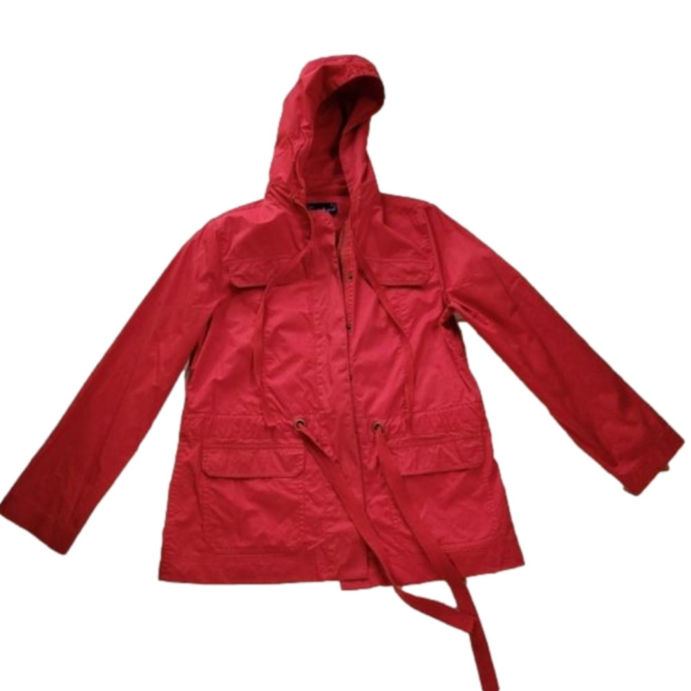QVC Susan Graver Style Red Hooded Jacket Small EUC